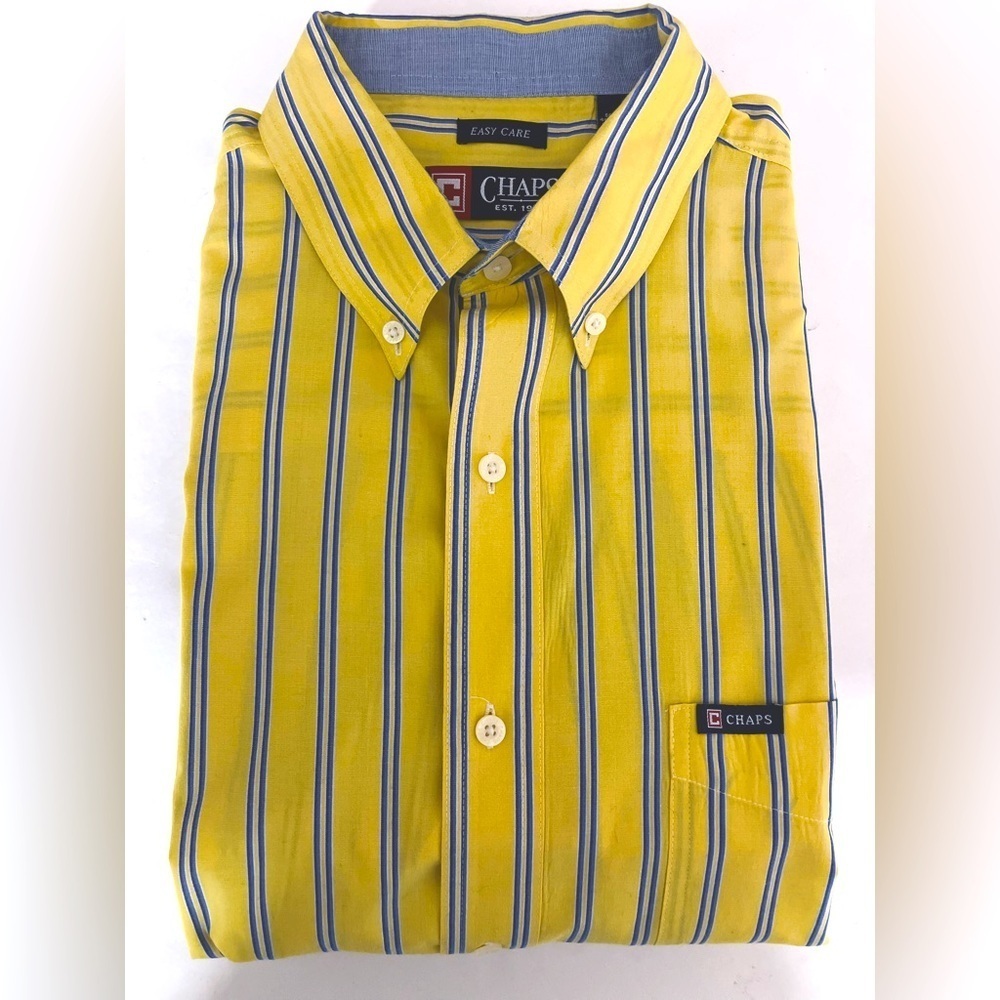 Chaps Easy Care Men’s Long Sleeve Dress Shirt, XL, Yellow/Blue, Striped - Picture 3 of 4